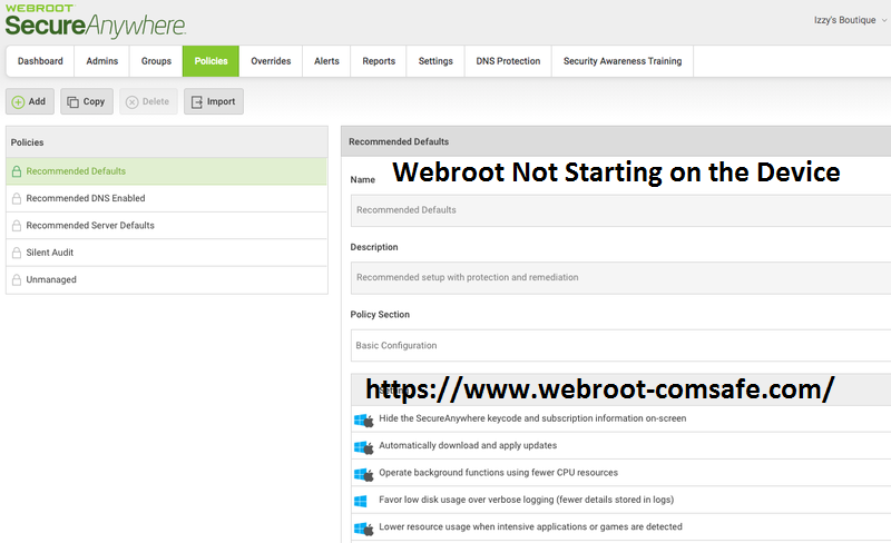 What should i do if webroot not starting on the device