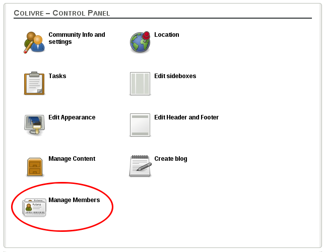 Manage members in control panel