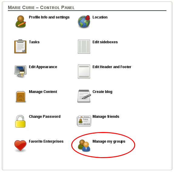 Manage groups in control panel