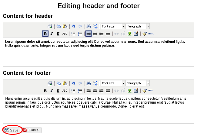 Editing header and footer