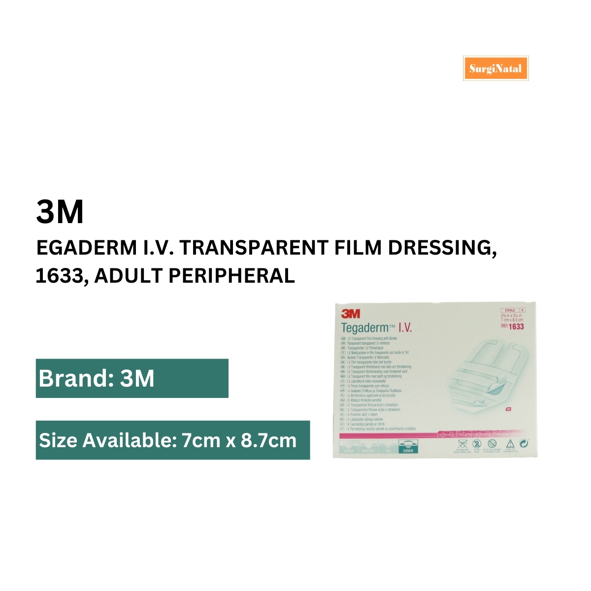 Egaderm iv transparent film dressing 1633 adult peripheral surgical