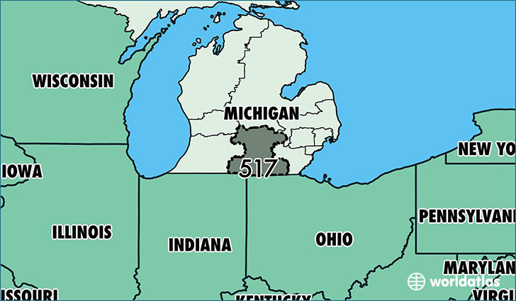 Area code 517 michigan map