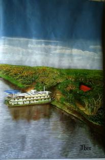 Óleo sobre banner barco no pantanal display